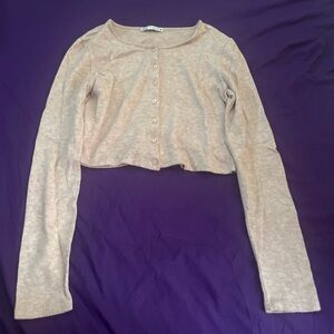 ZARA Beige Cropped Button-Up Cardigan
